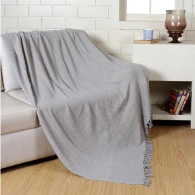 Image of HOMELY 100% Cotton Throw Herringbone Design 3 Seater Sofa Bed Settee Blanket, 229cm x 254cm (90&quot; 100&quot;) (SILVER)