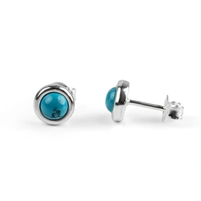 Image of Turquoise and Sterling Silver Simple Minimal Round Stud Earrings, Blue December Birthstone