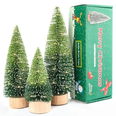 Image of UNIPRIMEBBQ Mini Christmas Tree, Small Pine Tree with Wooden Bases for Xmas Holiday Party Home Tabletop Decor (Tree Light)