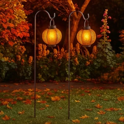 Image of Garden Mile LED Solar Flame Effect Lantern, Warm White Hanging Lights Ideal for Your Garden, Deck or Patio Lighting, Beautiful Lighting (Flame Lantern Twin Pack)