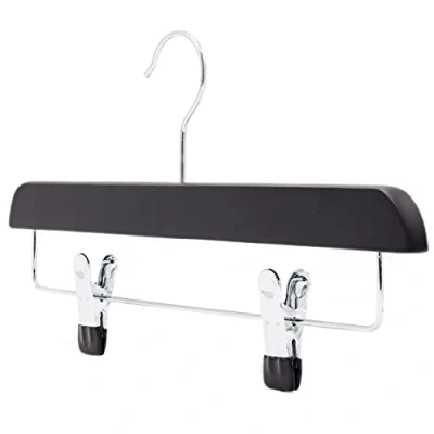 Image of The Hanger Store 20 Black Wooden Trouser, Skirt Hangers With Clips, Coat Clothes