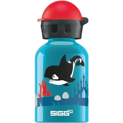 Image of SIGG Aluminium Kids Water Bottle KBT Orca Family Leakproof Lightweight BPA Free Climate Neutral Certified Blue 0.3L