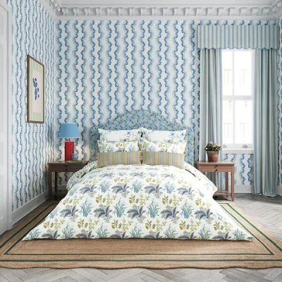 Image of Sanderson Enys Garden Duvet Cover Set King Size Indigo &amp; Primrose
