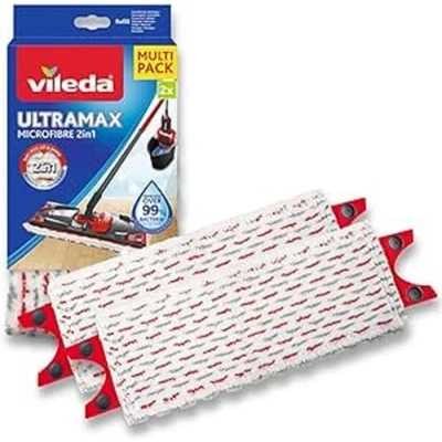 Image of Vileda Flat Mop Refill, Microfibre, White/Red, 1 Count (Pack of 1)