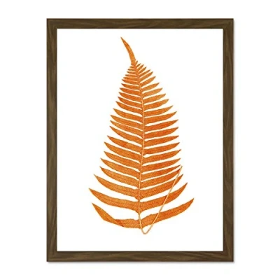 Image of Wee Blue Coo Botanics Red Orange Fern Large Brown Framed Art Print Wall Poster 18x24 inch