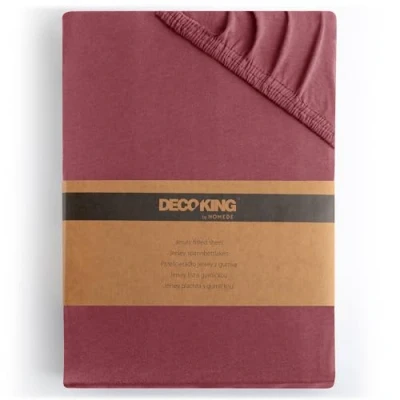 Image of DecoKing Fitted Sheet King 100% Combed Cotton Soft Jersey Bed 140x200 160x200 cm Old Rose Amber