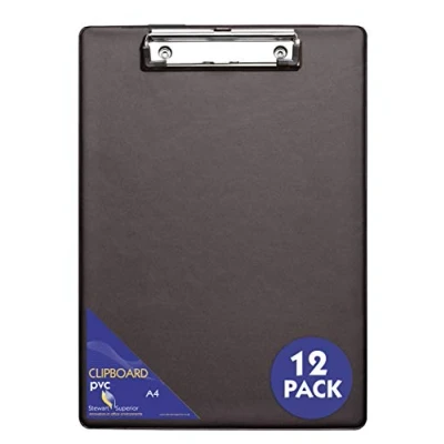 Image of SECO 570A A4 PVC BK A4+ Covered Clipboard with Heavy Duty Clip Black (Pack of 12)