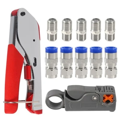 Image of ALAMSCN Coax Cable Crimper Kit Compression Crimping Tool 5PCS F Connector + Type Coaxial RG6 Coupler for RG59