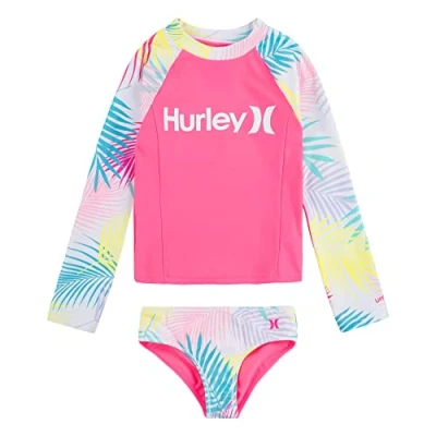 Image of Hurley Girl&#039;s Hrlg 2 Rashguard Set Two Piece Swimsuit, P8z, 10 Years UK