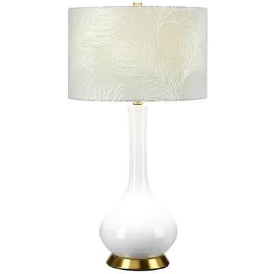 Image of Milo Table Lamp with Round Shade, Aged Brass, White, Blue