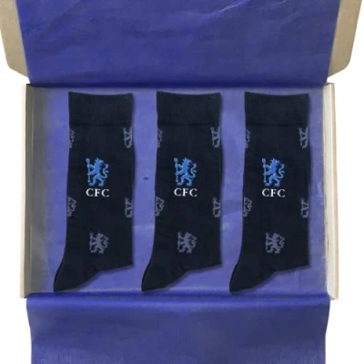 Image of Official Chelsea FC Football Socks 3 Pair Pack Packed in a Gift Box (UK 8 11)