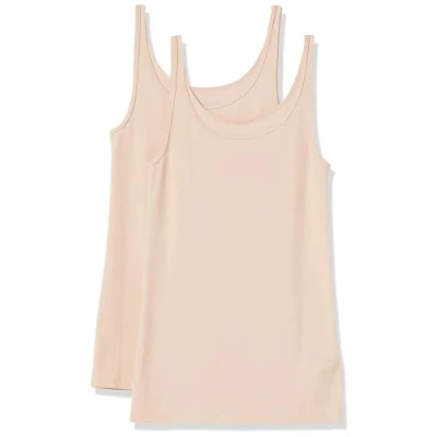 Image of Amazon Essentials Women&#039;s Slim Fit Thin Strap Tank Top, Pack of 2, Light Beige, XXL