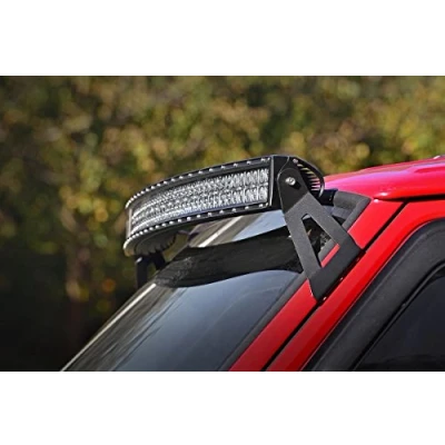 Image of Rough Country 70517 50 inch Curved LED Light Bar Upper Windshield Mounting Brackets (Jeep Cherokee XJ/Comanche MJ) by