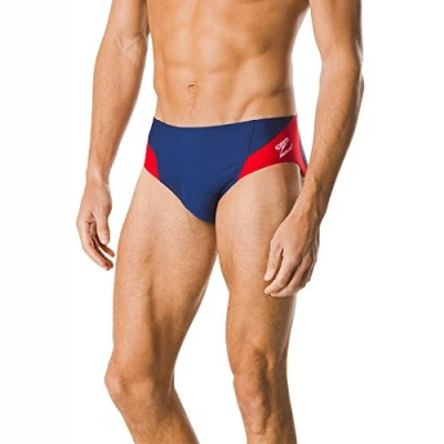 Image of Speedo Men&#039;s Swimsuit Brief Endurance+ Splice Team Colors, Navy/Red Spark, 26