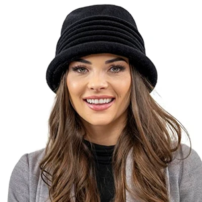 Image of Vivisence Winter Women&#039;s Elegant Hat with Classic Style Warm Fabric Blend and Fleece Lining for Extra Comfort Ideal Cold Days Everyday Wear, Black,UNI