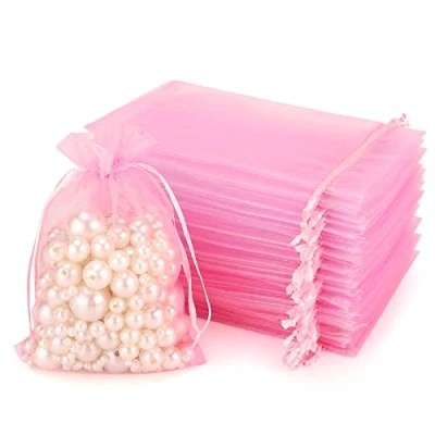 Image of jijAcraft Organza Bags Pink,Organza Drawstring Gift 10X15CM,100PCS Wedding Party Favour Jewellery Pouches and Candy