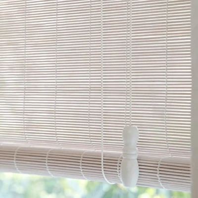 Image of White Bamboo Roller Blind,Natural Roman Shades,Light Filtering Roll Up Shutter,Wood Window Shades Blinds with Lift,Blackout Curtain for Indoor Home,Office,Kitchen,Custom (W120xH140cm/47x55in)