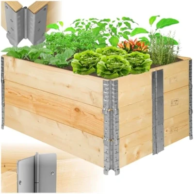 Image of tectake raised garden planter Flower bed box or vegetable with metal corners for gardening hobbyists and experienced gardeners W120 D80 H19cm 800409