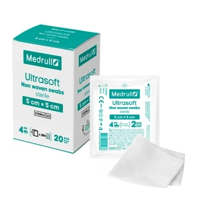 Image of Medrull Sterile Ultra Soft Non Woven Dressings 4 Ply 5 cm x Packed 2 Pieces 20 Paper Bags (Pack of 40)