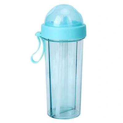 Image of Atyhao 600ml Portable Two, Dual Use Water Bottle Straws Drinking Sports Bottles for Outdoor Travel Sport (Blue)