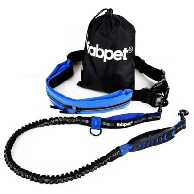 Image of Fabpet Hands Free Dog Lead for Running, Walking and Jogging Strong Dual D ring Design up to 60kg, Adjustable Waist Belt with Integrated Pouch