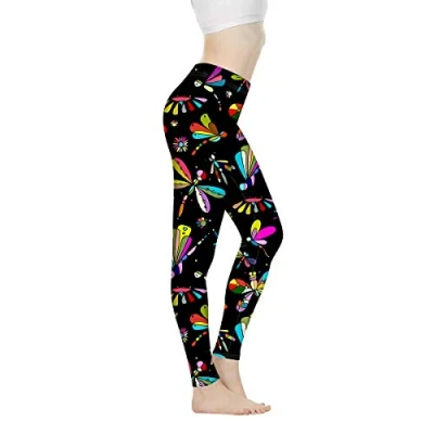 Image of Biyejit Colorful Dragonfly Women High Waisted Leggings Pants for Workout Yoga Jogging Sports Soft Stretch