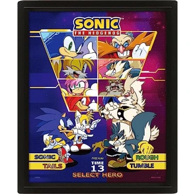 Image of Pyramid International Sonic the Hedgehog Poster in 3D (Select Your Fighter Design) Lenticular Wall Art and Posters Black Picture Frame 25cm x 20cm 1.5cm Official Merchandise