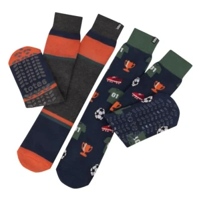 Image of Mens 2 Pair Totes Original Plain and Patterned Slipper Socks Football 7 12