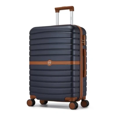 Image of Kono Medium Suitcase 24 inch Lightweight ABS + PC Hard Shell Trolley Case Travel Check in Luggage with 3 Digit Combination Lock Spinner Wheels (Navy/Brown)