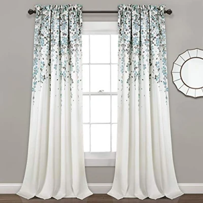 Image of Lush Decor, Blue and Gray Weeping Flowers Room Darkening Window Panel Curtain Set (Pair), 95 x 52, 95&quot; 52&quot;