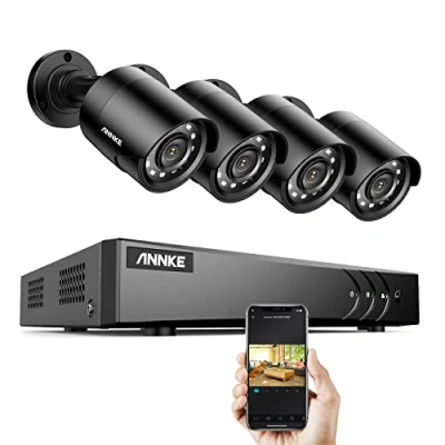 Image of ANNKE E200 1080p Outdoor CCTV Camera System, 8 Channel 3K Lite DVR and 4 x 2MP Weatherproof Home Security Cameras, Human &amp; Vehicle Detection, 100 ft Night Vision, Remote Access, No Hard Drive