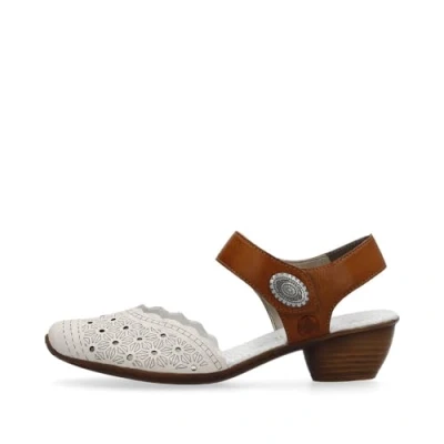 Image of Rieker 43703 Tan and cream leather laser cut dressy sling back heels (Cream, UK Footwear Size System, Adult, Women, Numeric, Medium, 6)