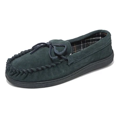 Image of Sleepers Mens Real Suede Wide Fit Leather Moccasin Slippers BLUE SIZE 9