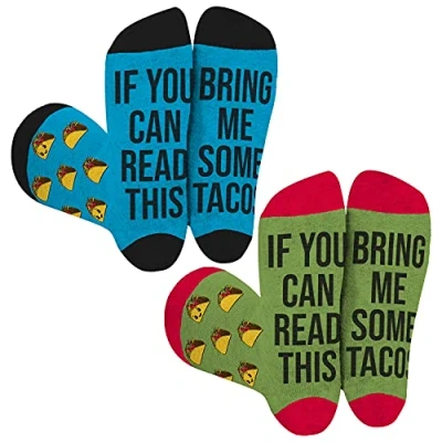 Image of Socktastic Men&#039;s Read 2 Pack of Funny Novelty, Casual Crew Sock Fits Shoe Size 8 13, Can Ready This Bring Tacos, Large