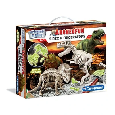 Image of Clementoni 61245, Science &amp; Play Archeofun T REX Glow in The Dark Scientific dinosaur Kit for children, ages 7 years plus