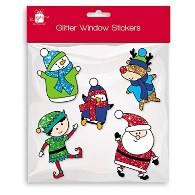 Image of Gift Maker 5 Xmas Christmas Glitter Characters Window Decorations Static Cling Stickers