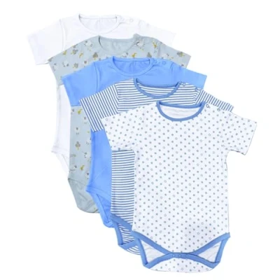 Image of NIYS Unisex Bodysuits Shortsleeved Comfortable Soft 100% Cotton Vests for 0 to 24 Months Baby Boys and Girls (Pack of 5) (Colour 8, 6 9M)