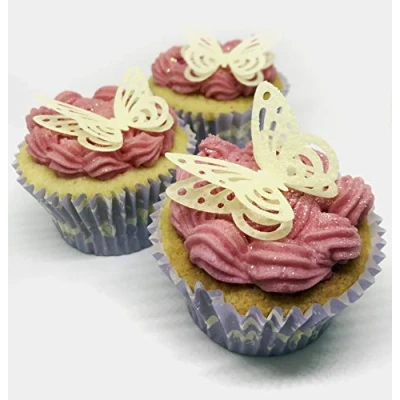 Image of 24 Beautiful 3D Pale Yellow Edible Wafer Paper Butterfly Cake Toppers Decorations