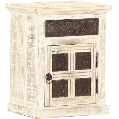 Image of vidaXL Bedside Cabinet White 40x30x50 cm Solid Mango Wood