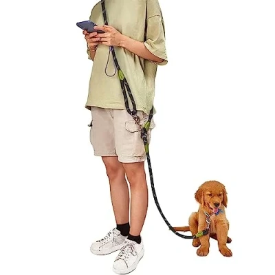 Image of Hands Free Dog lead 7.5ft Rope Crossbody Leash Reflective for Large Medium Small Dogs Walking, Jogging and Running (Black, A Dog)