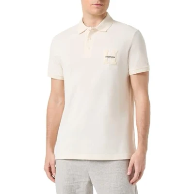 Image of Tommy Hilfiger Men&#039;s Boucle H Embro Reg Polo Mw0mw34771 S/S Polos, Beige (Calico), M