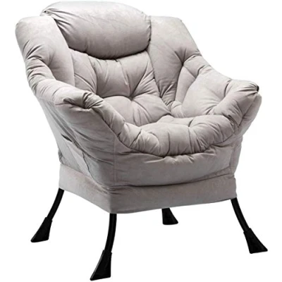 Image of HollyHOME Armchair Bedroom Chair Reading Living Room Relax with Armrests and Pocket Comfy Leisure Sofa Modern Fabric Steel Frame, Grey