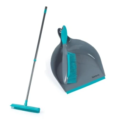 Image of Beldray Antibac Pet Plus+ Dustpan &amp; Brush with Rubber Broom Bristle Sweeping Brush, Extendable Handle, Set Squeegee, Remove Dog/Cat Hair, Fur, Dirt Dust, COMBO 9267