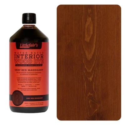 Image of Littlefair&#039;s Wood Stain Water Based 1 LTR Indoor Furniture Light &amp; Dark Finishes Special Non Toxic Eco Friendly Formula for Crafts Color: Very Red Mahogany