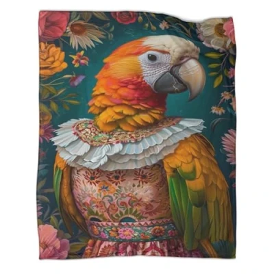 Image of QIACVYDKZ Flannel Sherpa Parrot Throw Tropical Plant Birds 3D Pattern Printed Fleece Blanket Soft Warm Microfiber Sport Bedding for Bed Couch 40x50inch(100x130cm)
