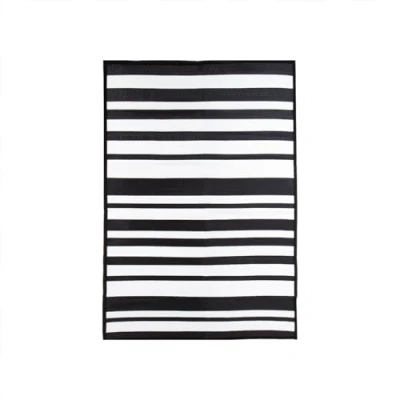 Image of Charles Bentley Stripe Lightweight 100% Weatherproof Indoor/Outdoor/Patio Plastic UV Resistant Garden Recycled Material Rug Black For Balcony Beach BBQ And More (170x120cm)