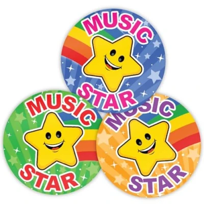 Image of Stone Melon School Reward Stickers 144 Music Star Well Done 30mm Round Awards Nursery Teachers Parents Children Kids