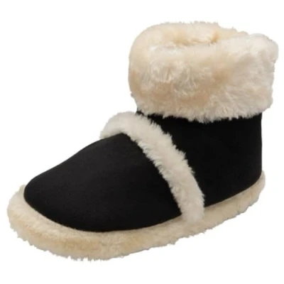 Image of DUNLOP Ladies Bootie Slippers Soft Warm Cosy Faux Fur Lined Sparkly Winter Ankle Boots (Black/Cream, UK Footwear Size System, Adult, Women, Numeric Range, Medium, 7, 8)