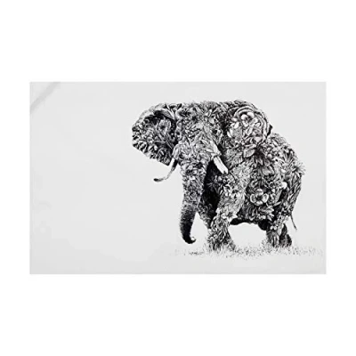 Image of Maxwell &amp; Williams Tea Towel with African Elephant Design, 100% Indian Cotton, 50 x 70 cm
