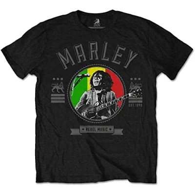 Image of Bob Marley Men&#039;s Rebel Music Seal T Shirt, Black (Black Black), Medium